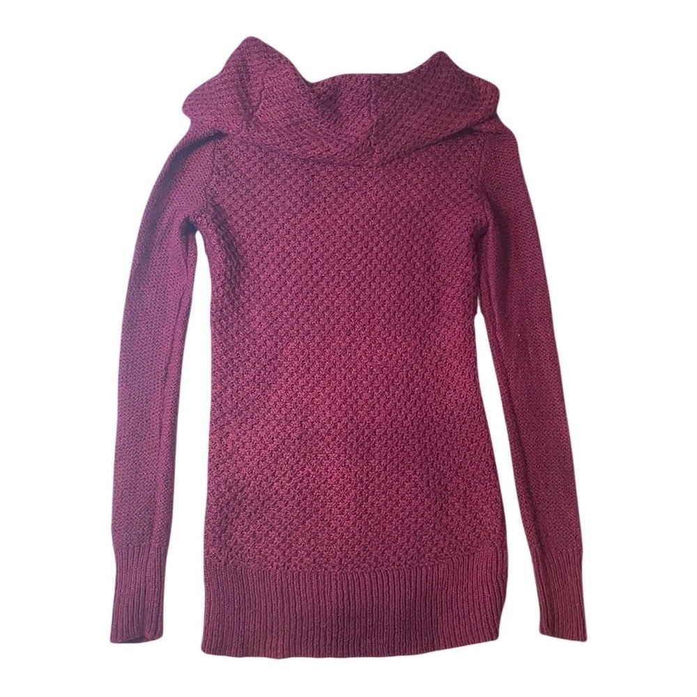 American Eagle Sweater Womens Small Burgundy Cowl Neck Textured Knit Pullover - Picture 2 of 9